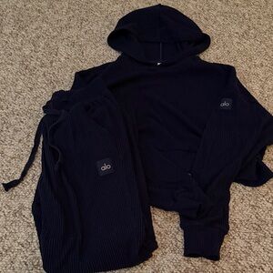 Alo Navy Ribbed Hoodie and Joggers Set - sold together